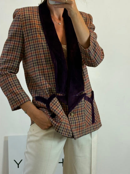 BYAN. Blazer lana cuadros solapa terciopelo