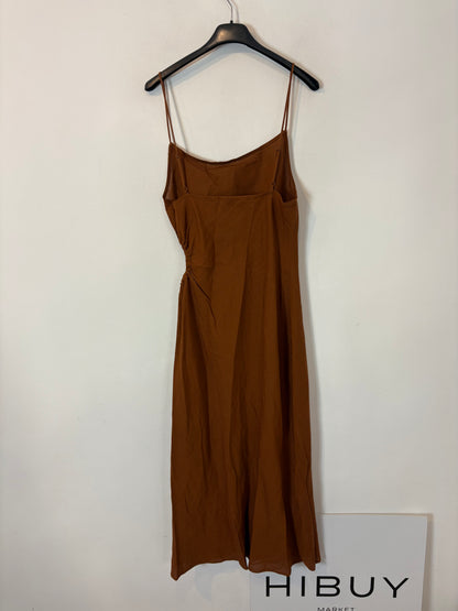 ZARA. Vestido midi marrón abertura