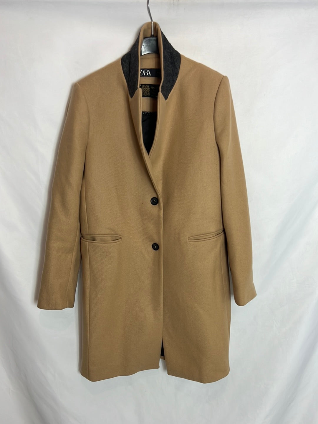 ZARA. Abrigo beige lana T.m
