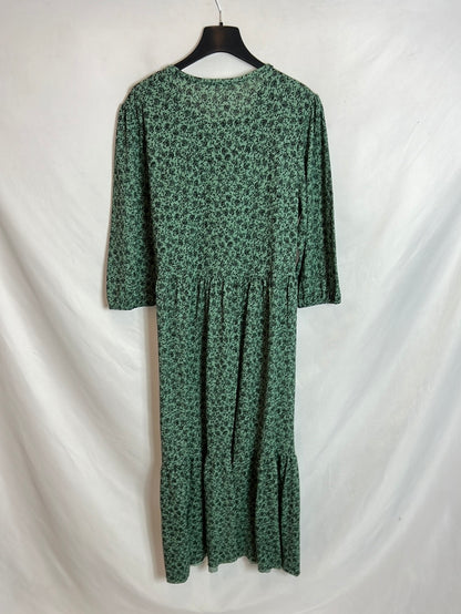 ZARA. Vestido verde estampado T. M