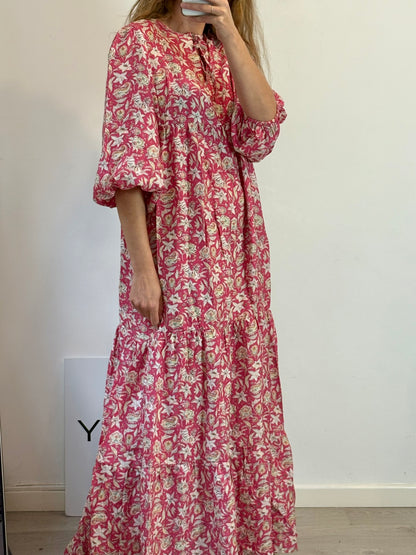 POPPELIN. Vestido largo estampado rosa