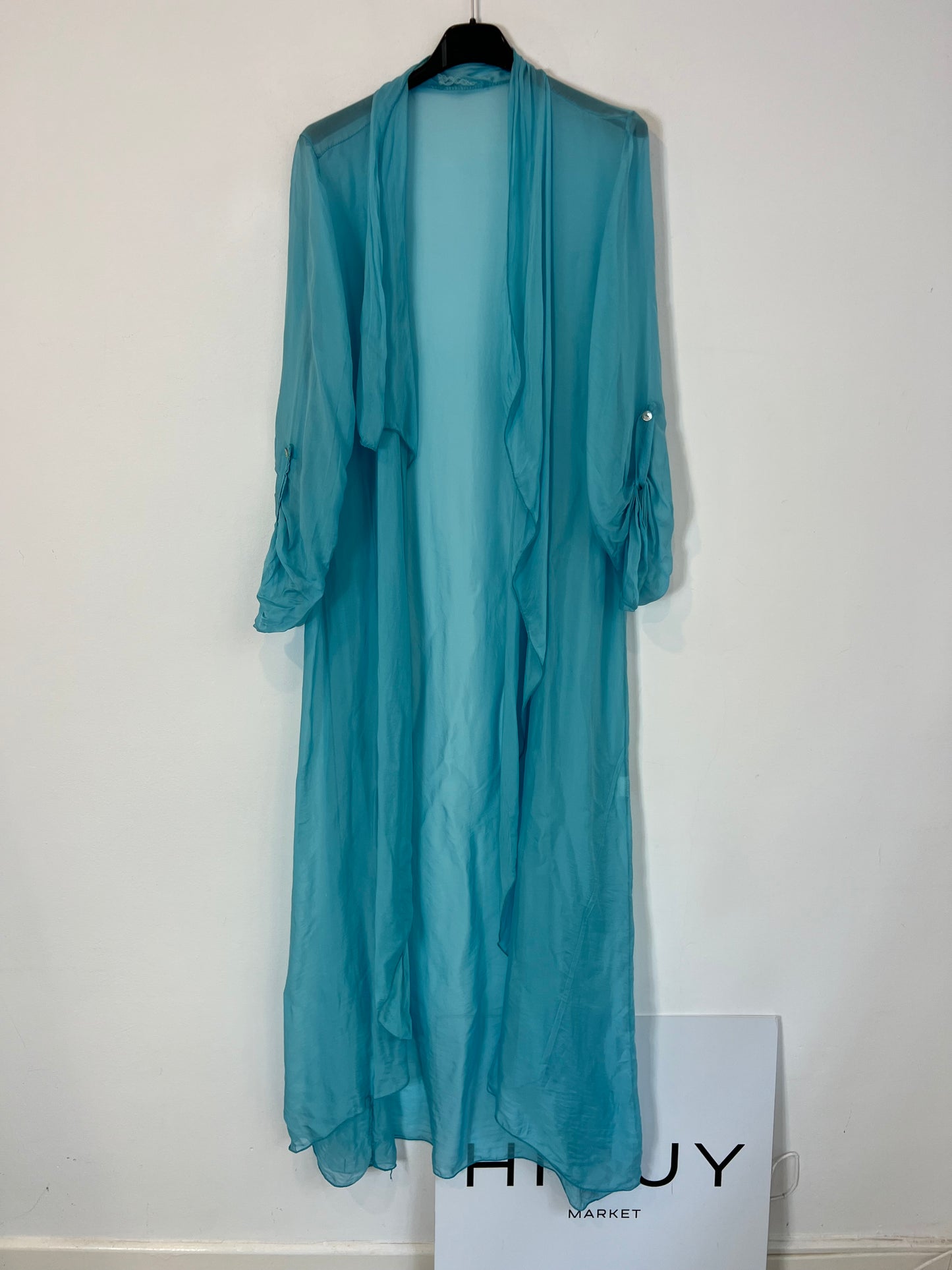 OTHERS. Semi-sheer turquoise kimono. TS/M