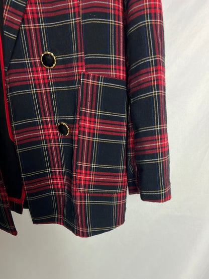 BERSHKA. Long checked blazer with gold buttons. TM