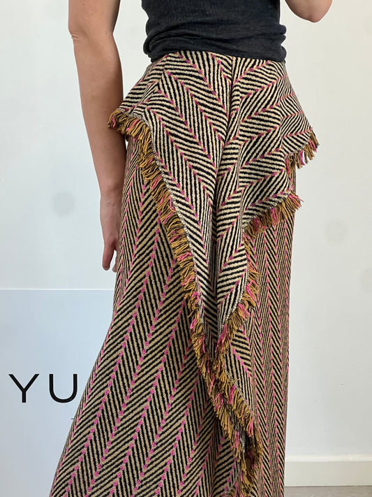 ULLA JOHNSON. Falda midi mezcla flecos. T 2 (M)