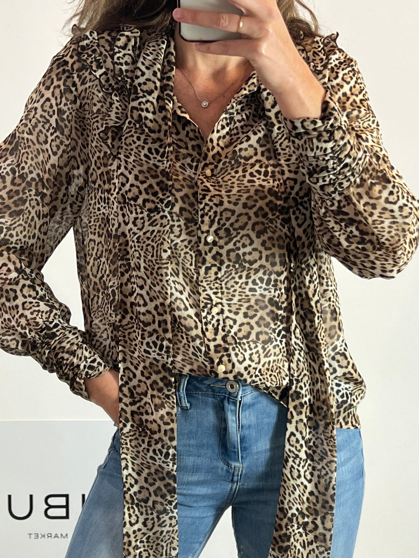 ZARA. Semi-sheer animal print blouse. TM