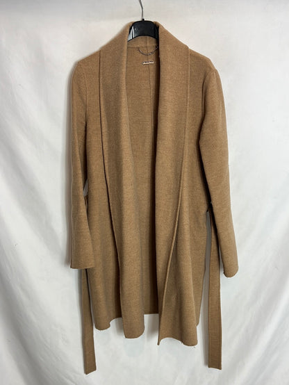 MASSIMO DUTTI. Abrigo fino camel lana. T M