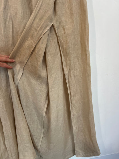 MASSIMO DUTTI. Pantalón beige lino aberturas