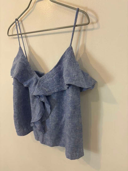 ZARA. Top azul jaspeado con lino