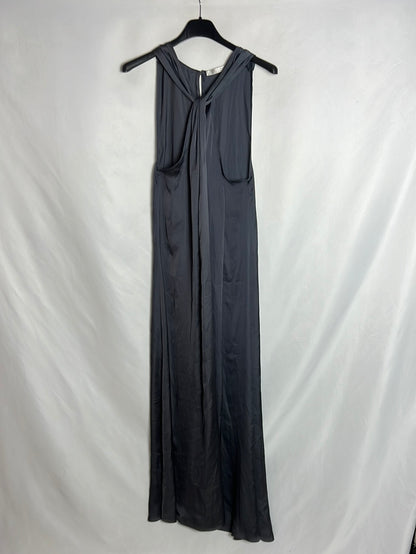 ZARA. Vestido midi gris satinado. T M