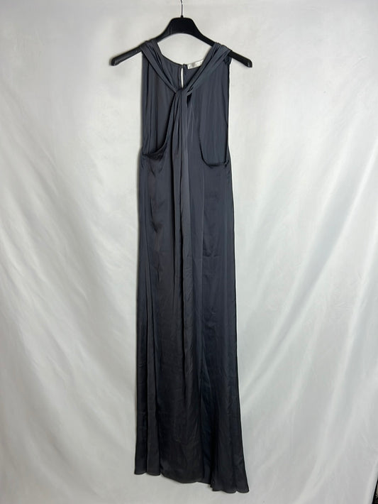 ZARA. Vestido midi gris satinado. T M