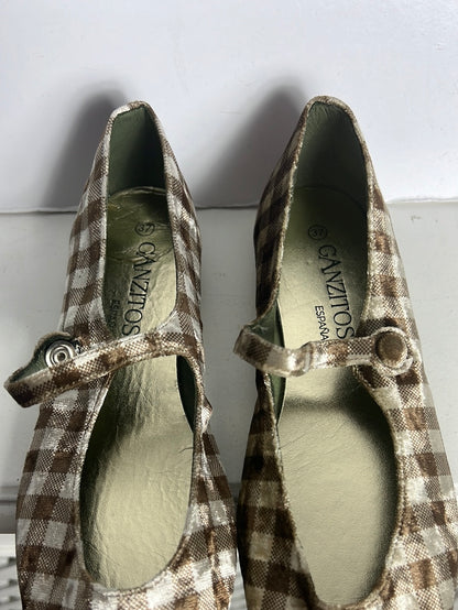 GANZITOS. Checkered velvet ballerinas. Size 37