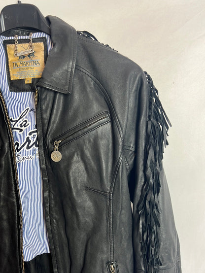 LA MARTINA. Chaqueta piel mangas flecos. T 3 (M/L)