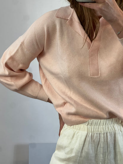 UTERQÜE. Jersey rosa polero con lana. T S