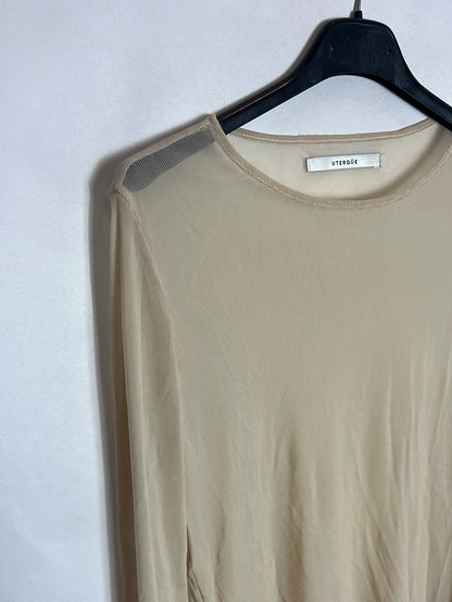 UTERQÜE. Top tull elástico beige. T 36