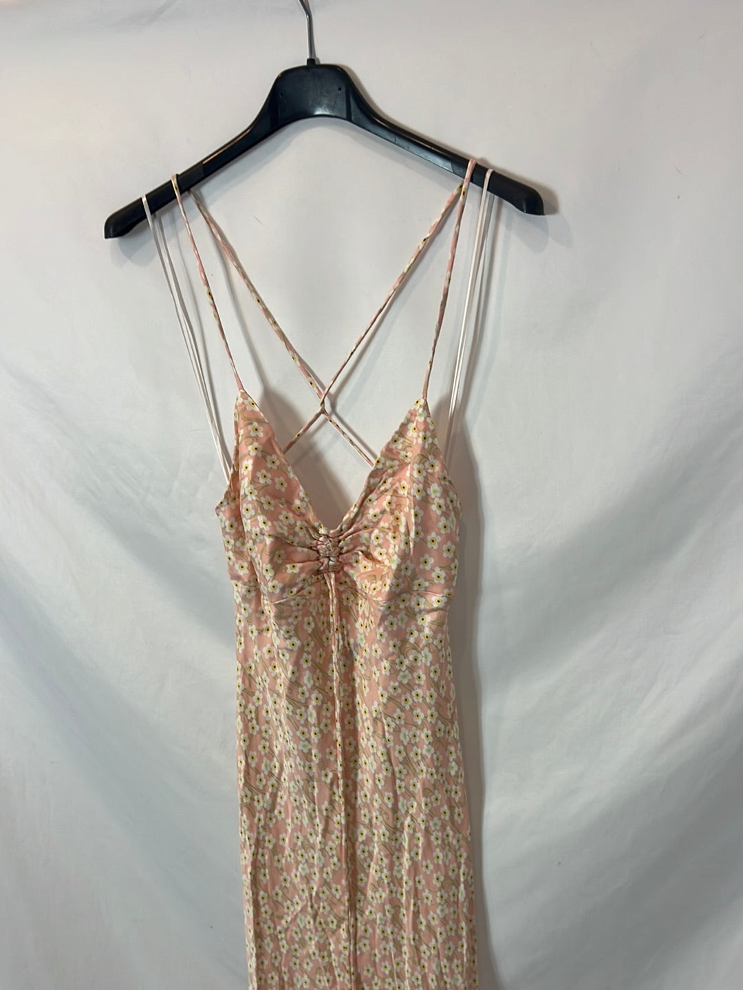ZARA. Vestido largo rosa flores T.s