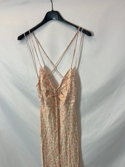 ZARA. Vestido largo rosa flores T.s
