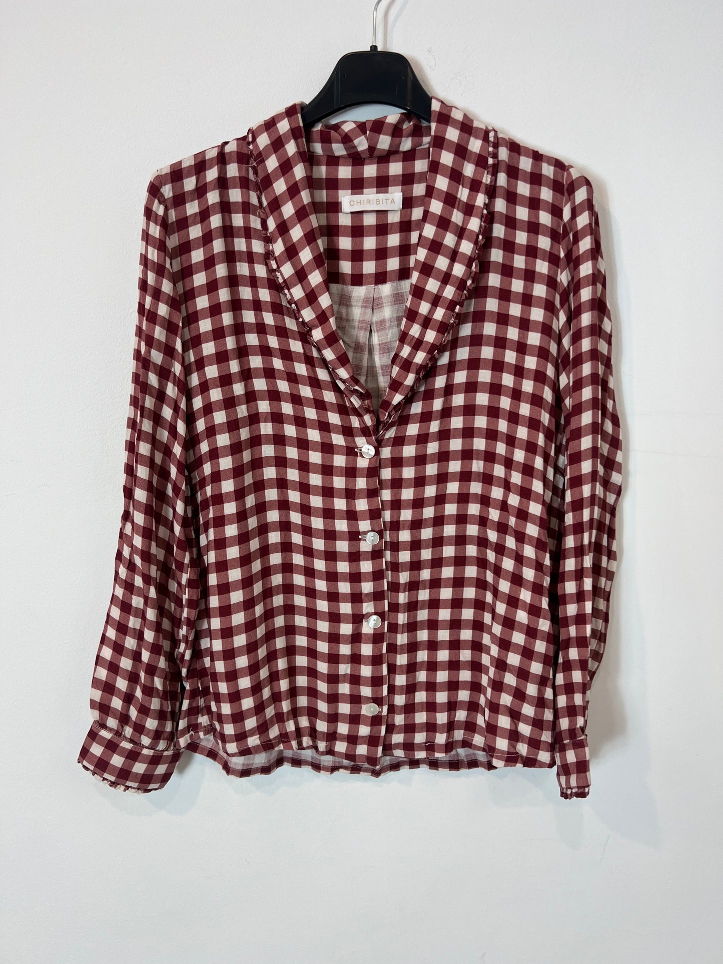 CHIRIBITA. Burgundy checked blouse size 34