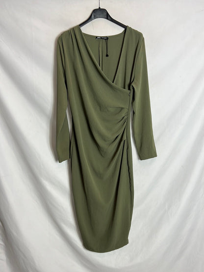 ZARA. Vestido midi fruncido. T M