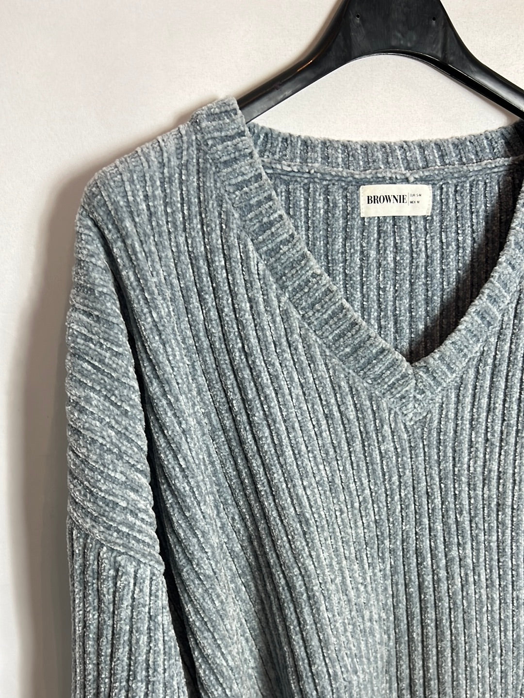 BROWNIE. Blue velvety sweater Ts/m