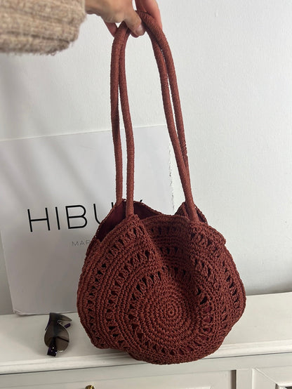 PIMKIE. Bolso rafia color teja redondo