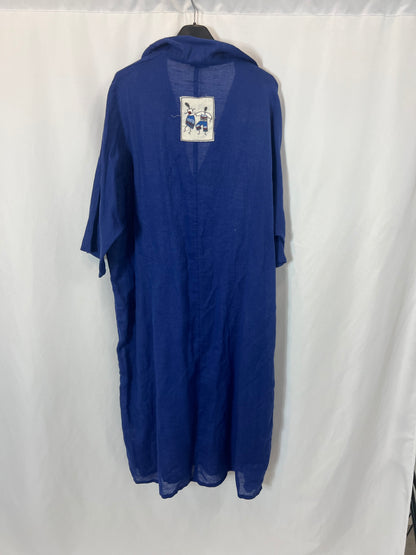 PARFOIS. Vestido azul detalle espalda lino y algodón. TU