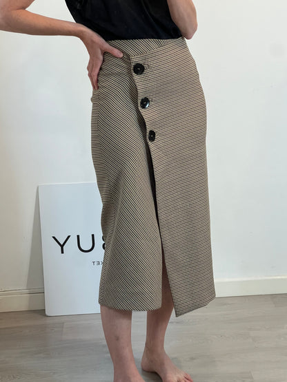 ZARA. Falda pata de gallo botones. T XS