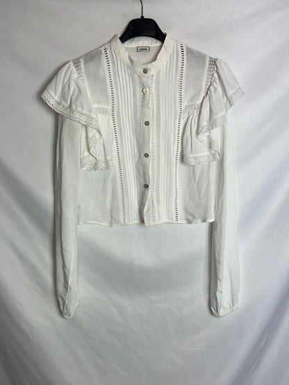 PIMKIE. Blusa blanca volante encaje. T S