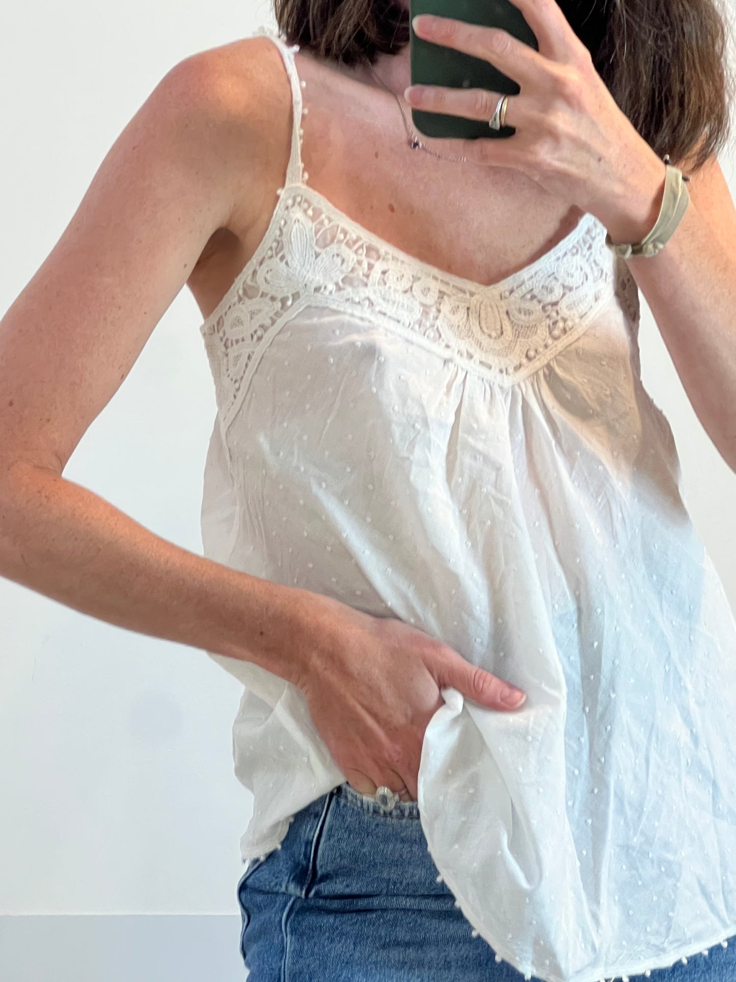 MASSIMO DUTTI. Top blanco plumeti. T S