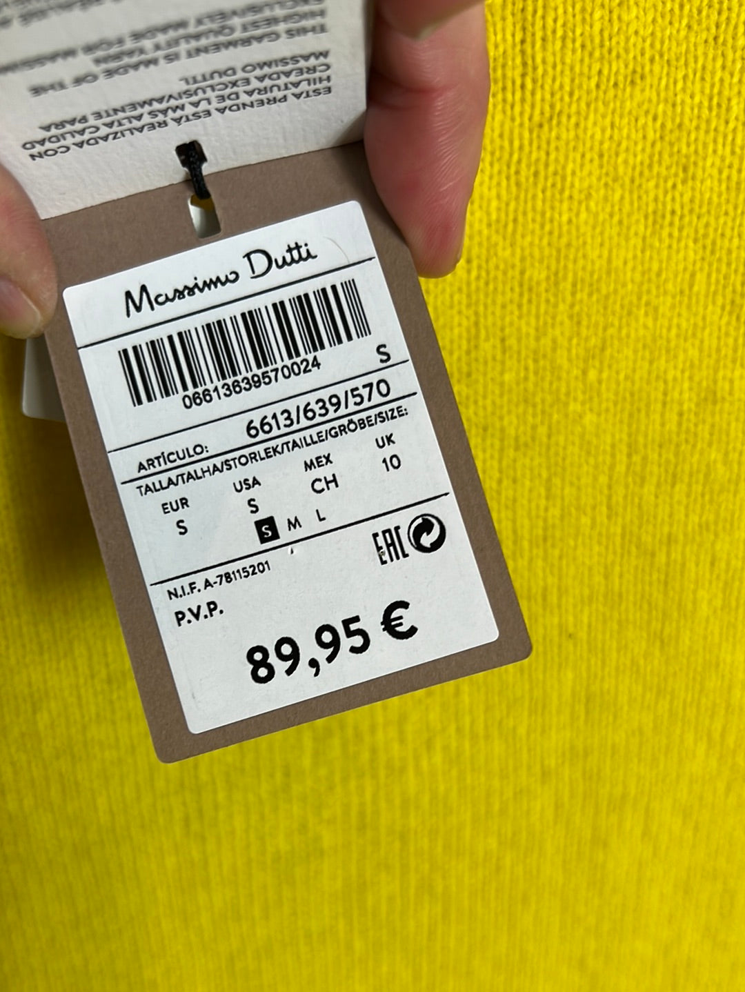 MASSIMO DUTTI. Vestido punto amarillo T.s