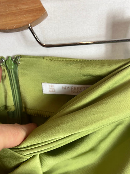 MYPEEOPTOES. Green satin midi skirt. Size 32