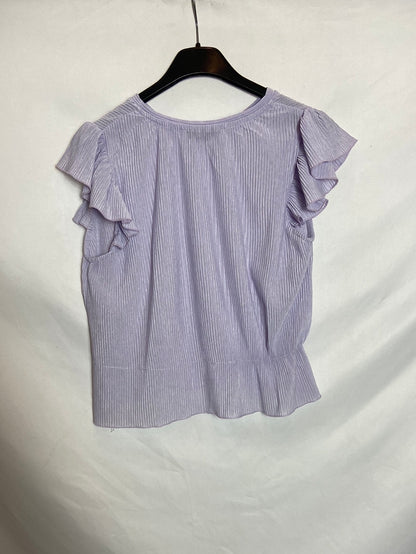 PULL&BEAR. Top lila canalé T.XS