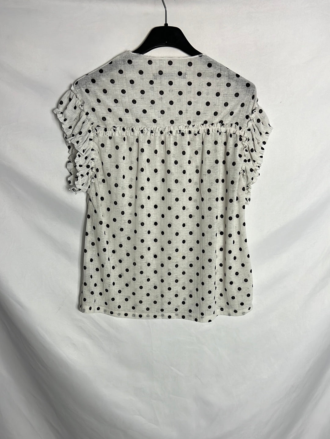 SFERA. Semi-sheer white polka dot top. TS