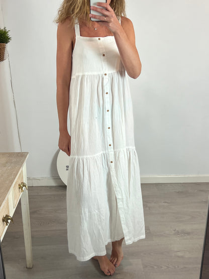 TEX. Vestido largo blanco textura. T L