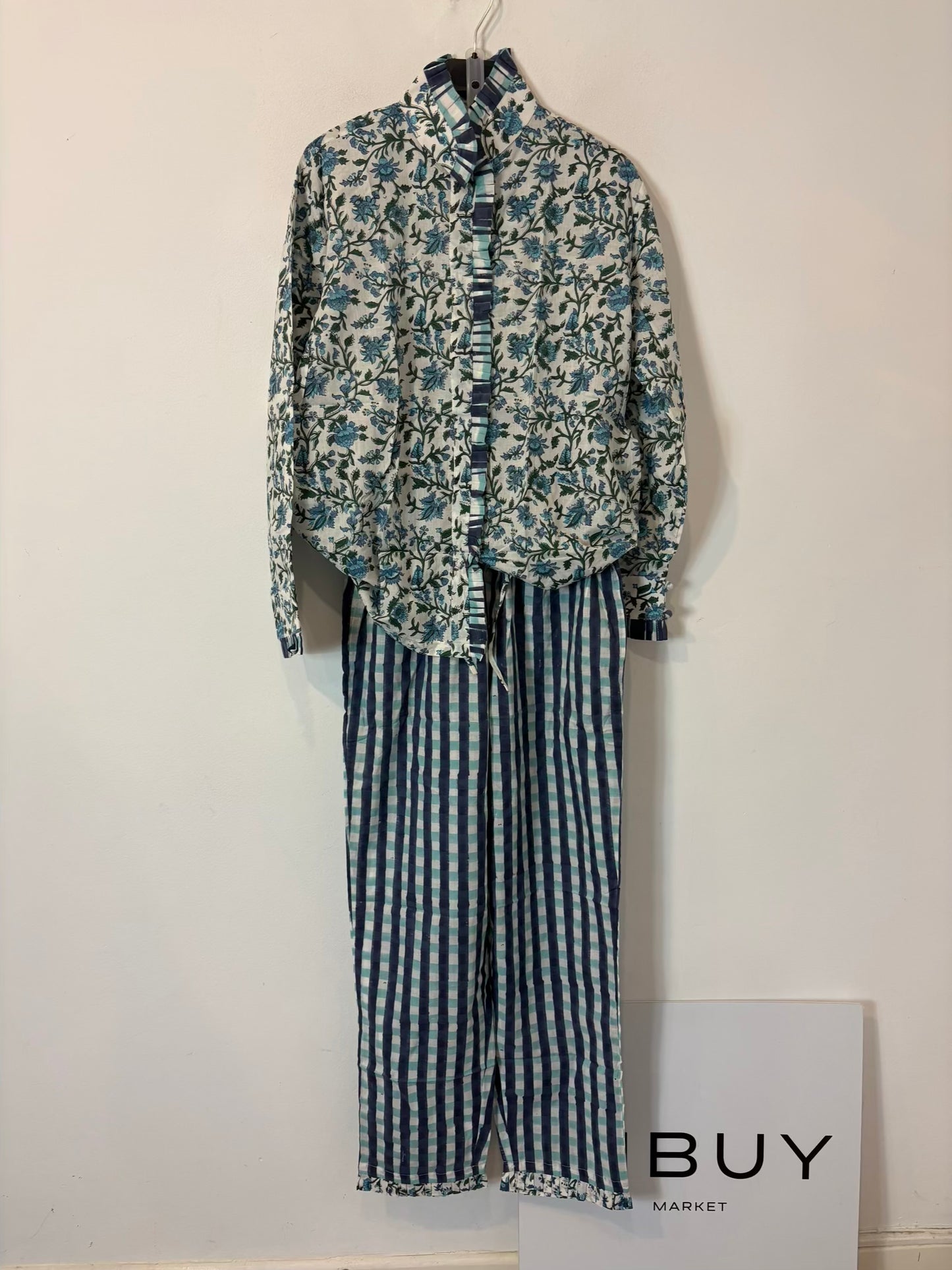 ITURRI ENEA. Conjunto pijamero flores azules y cuadros (varias tallas)