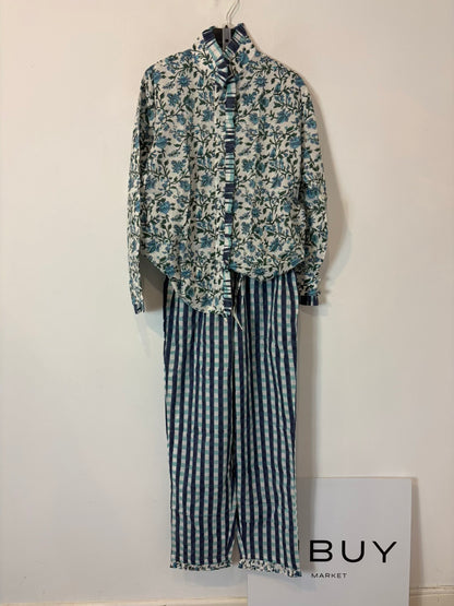 ITURRI ENEA. Conjunto pijamero flores azules y cuadros (varias tallas)
