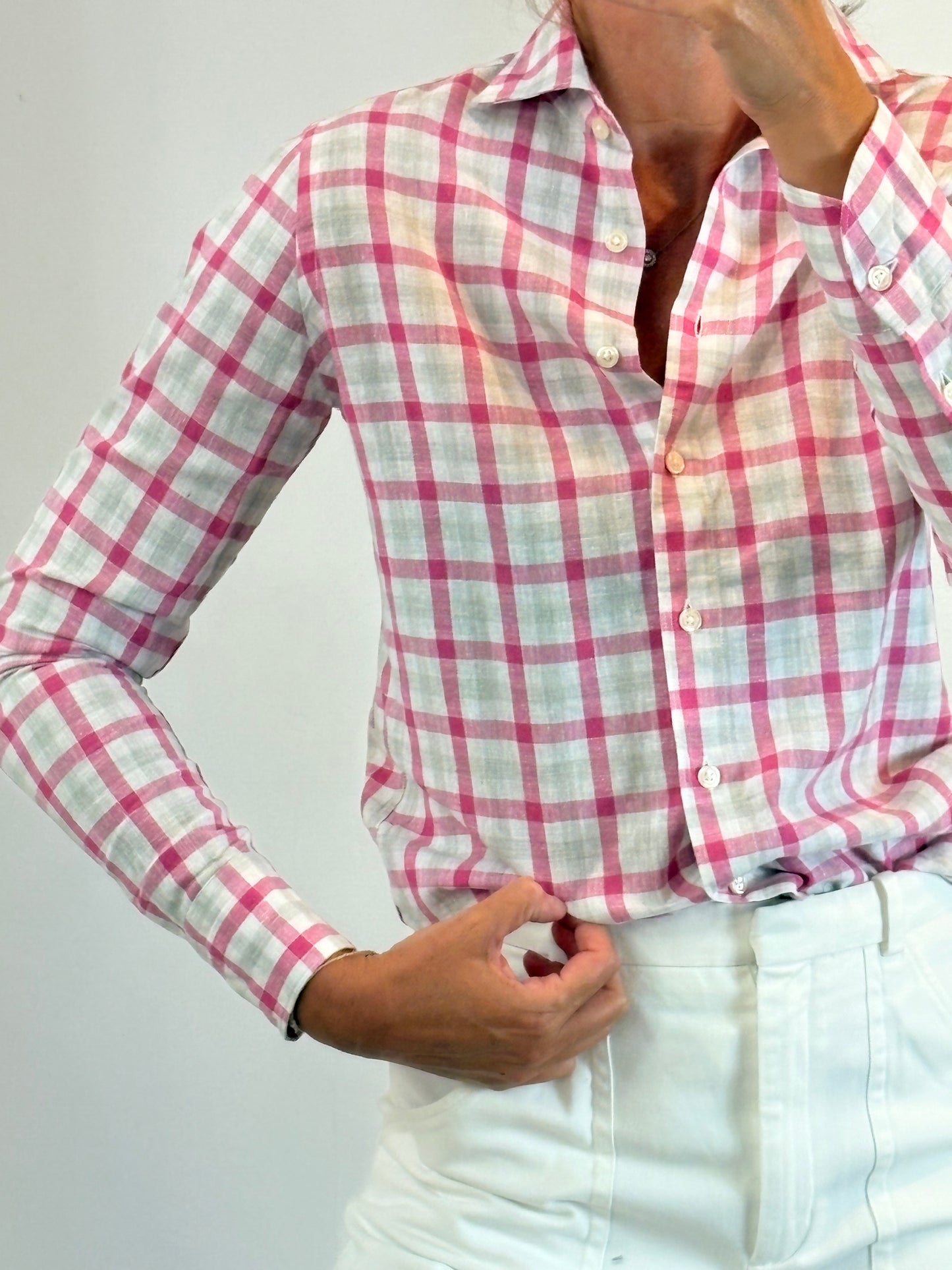 BCORNER. Blusa con lino cuadros T.42(s)