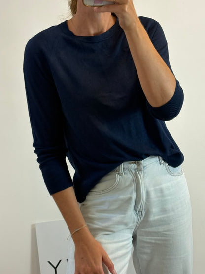 BEL CASHMERE. Jersey fino azul  seda y cashmere