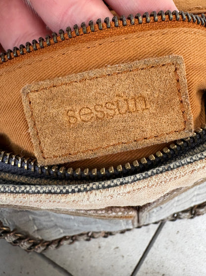 SESSÚN. Bolso bandolera tela y piel