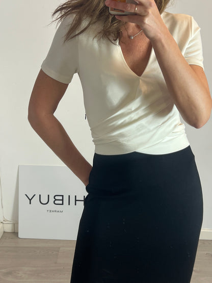 MANGO. Vestido midi bicolor. T S