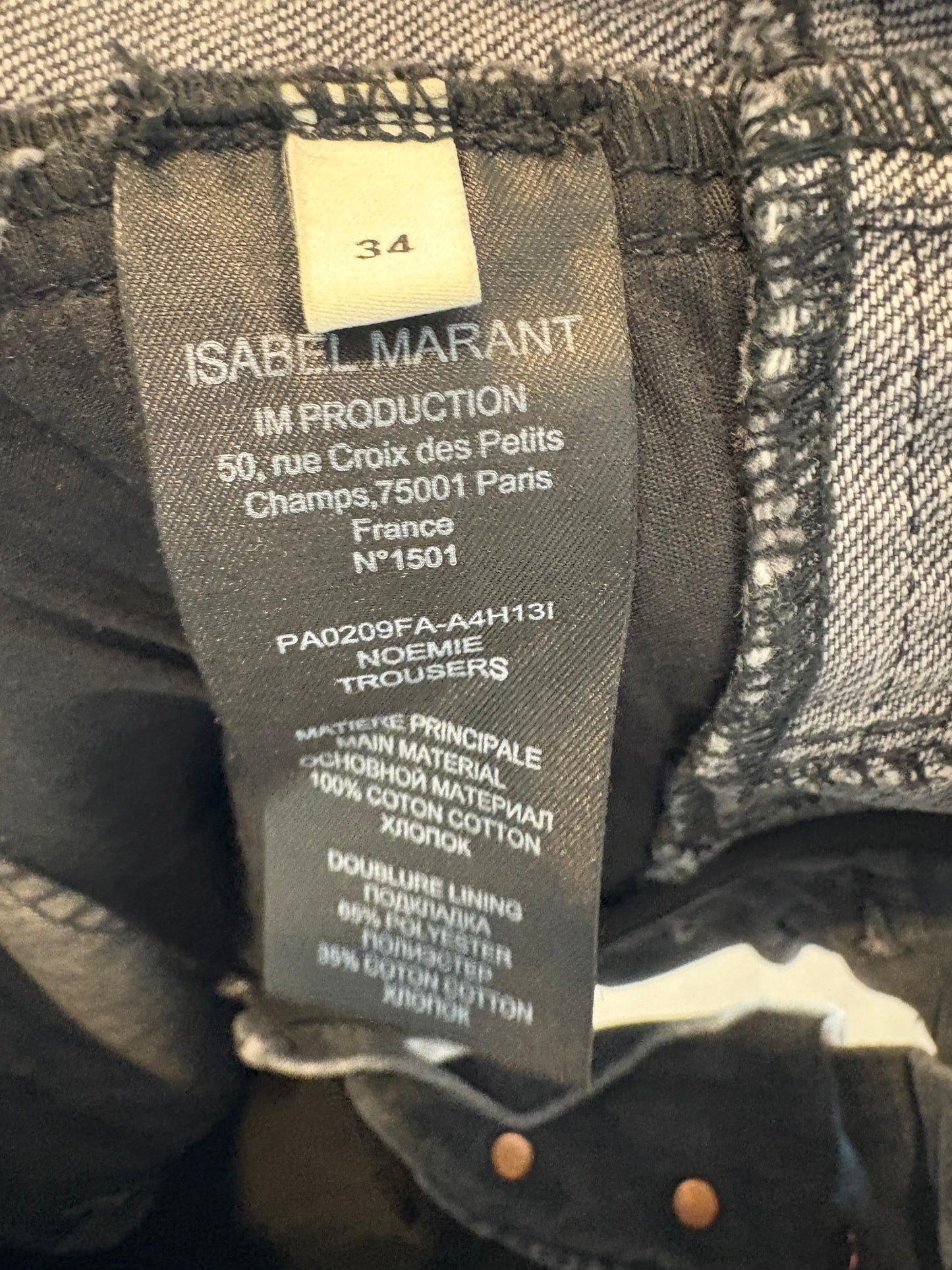 ISABEL MARANT . Denim gris abotonado cintura alta. T 34