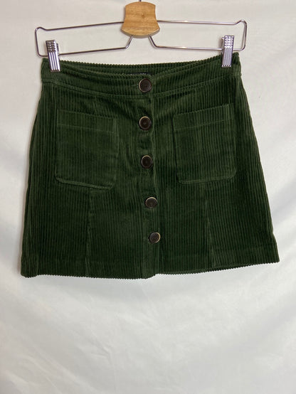 ZARA. Falda verde pana T.XS