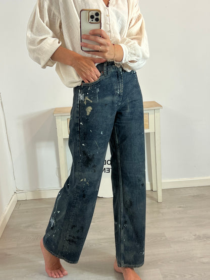 ZARA. Denim pata ancha detalle pintura. T 36