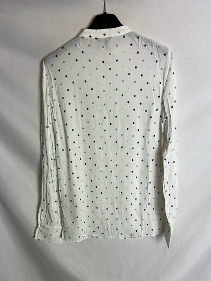 MASSIMO DUTTI . Blusa blanca topitos colores. T 38