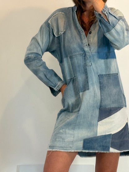 POLO RALPH LAUREN. Vestido corto denim parches. T M