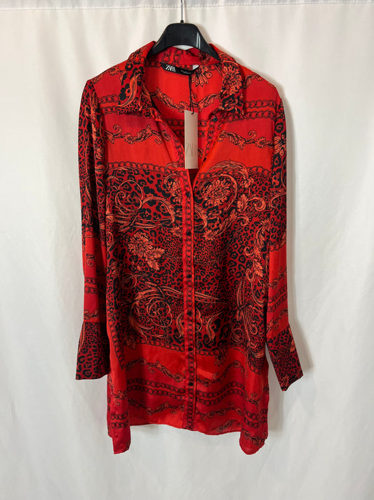 ZARA. Short satin shirt dress. TS