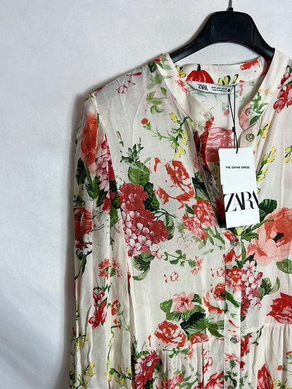 ZARA. Vestido flores camisero T.s