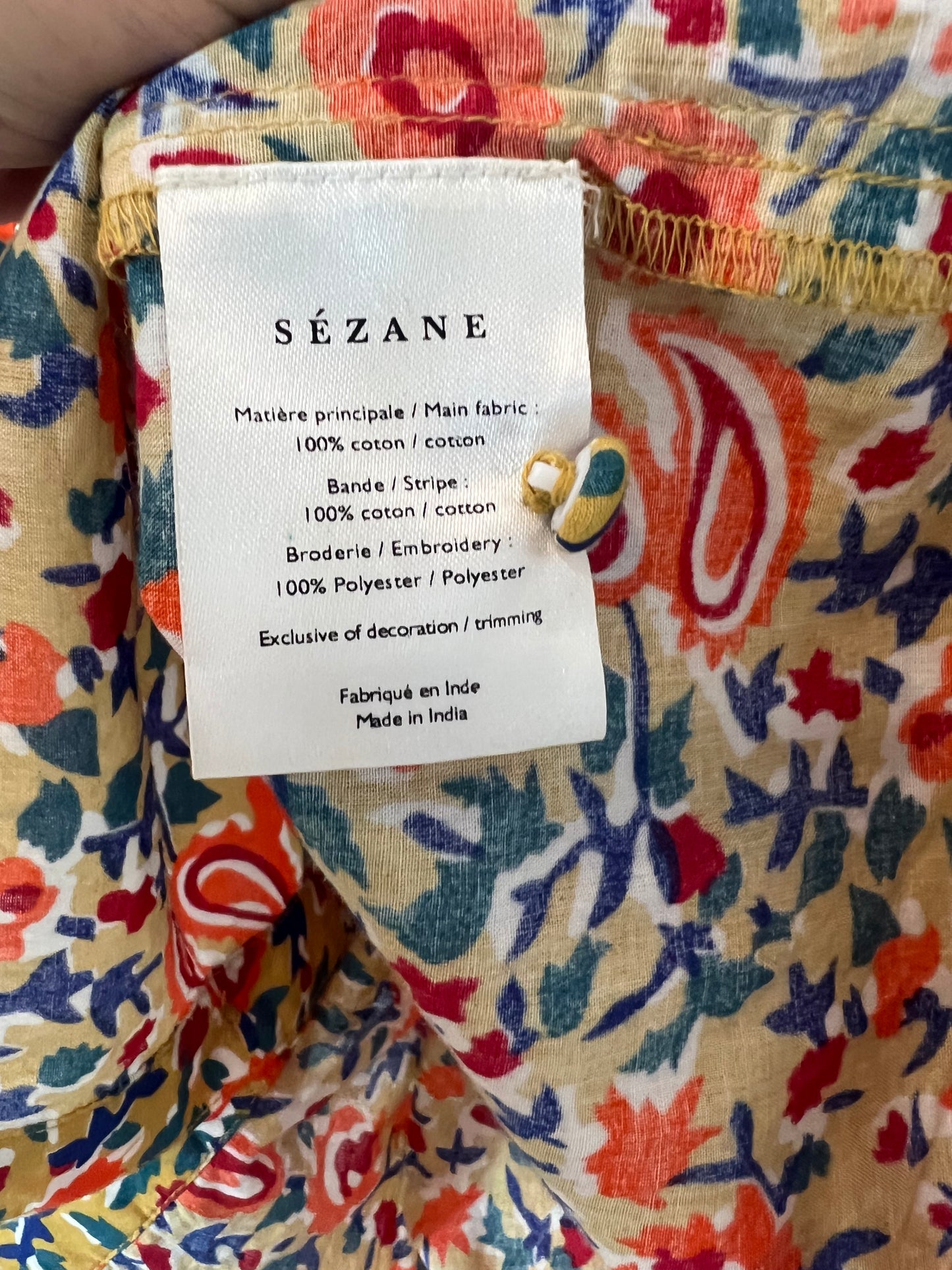 SEZANE. Orange print blouse, size 40
