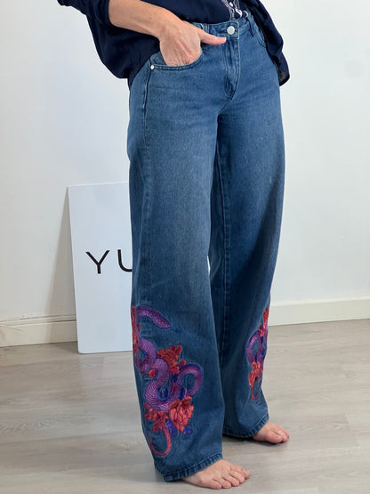 NICOLÍ. Pantalón denim bordado T.36