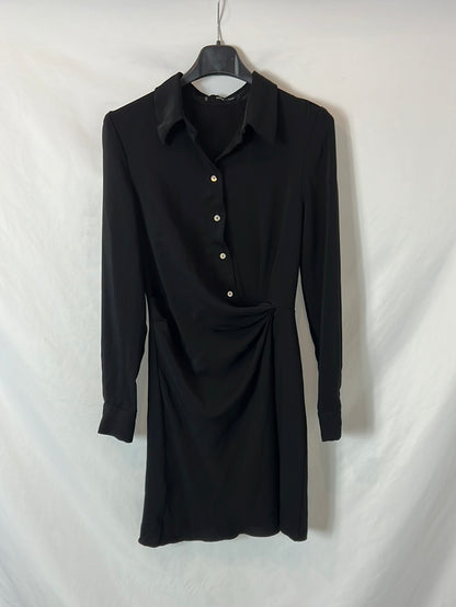 MANGO. Vestido negro corto fruncido. T M