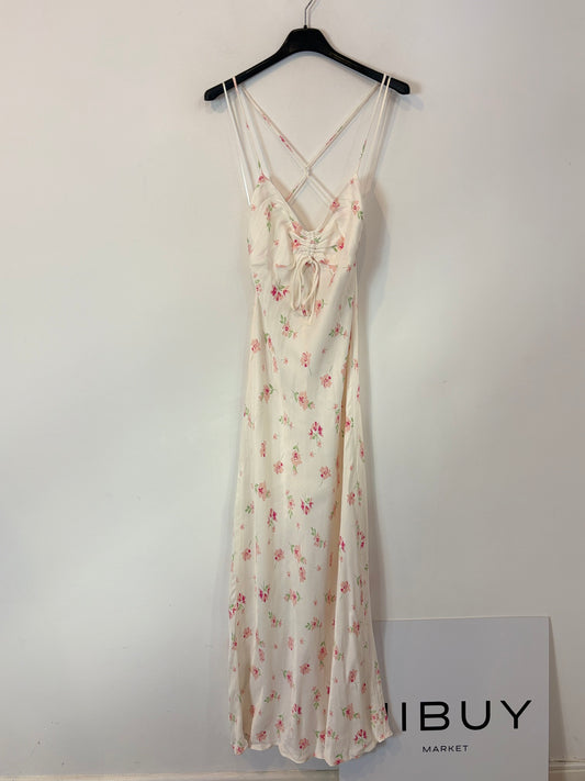ZARA. Vestido largo satinado flores. T M